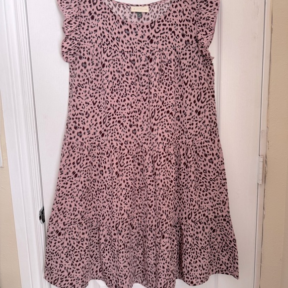 ALREDINE TIERED DRESS. BOHO BABYDOLL LOOSE DRESS. PINK/BROWN ANIMAL PRINT - Picture 11 of 12